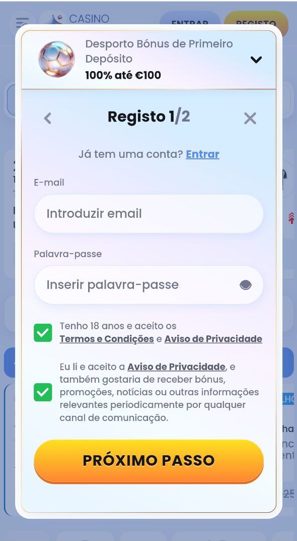 Próximo Passo Registo no CasinoLab 