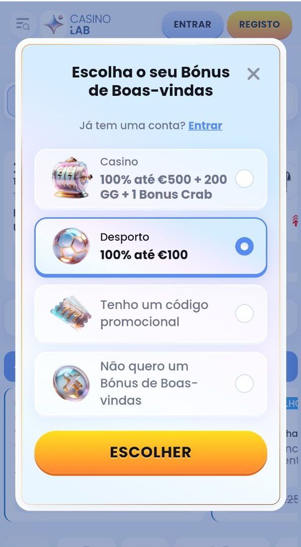 Registo no CasinoLab Bonus