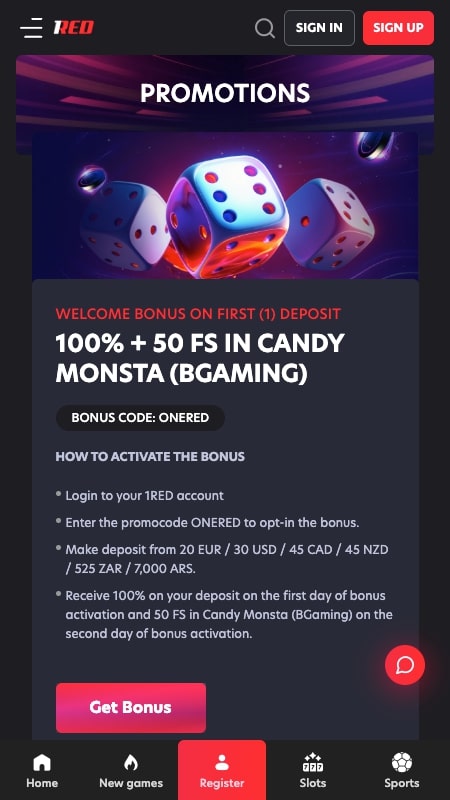 Bónus do Casino 1RED