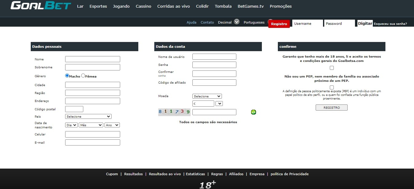 GoalBet Registo