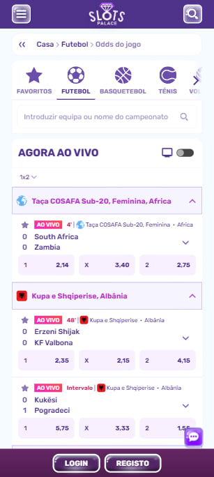 Apostas ao vivo SlotsPalace