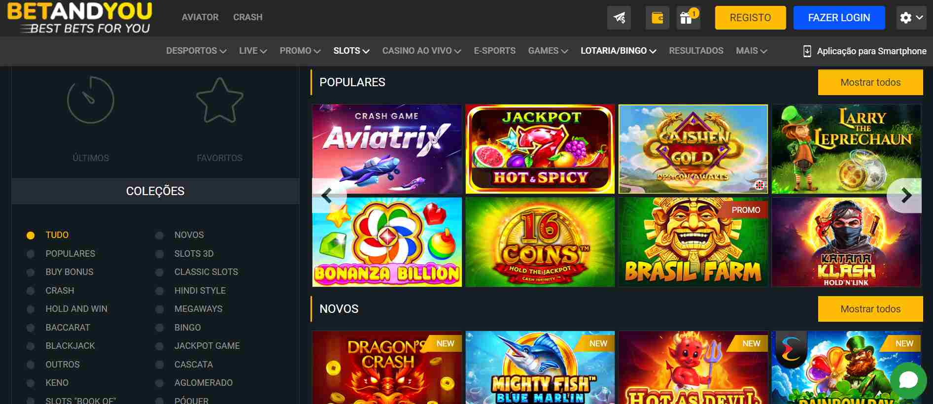 Variedade de jogos no BetAndYou Casino
