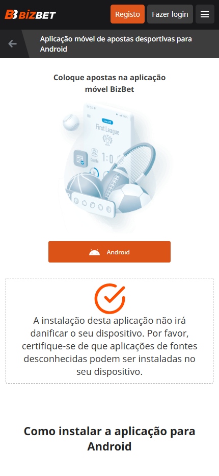 BizBet Mobile App Portugal (Mobile Screen)
