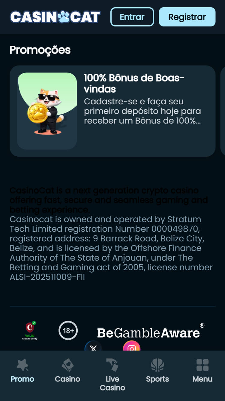 Casinocat Bónus de boas-vindas