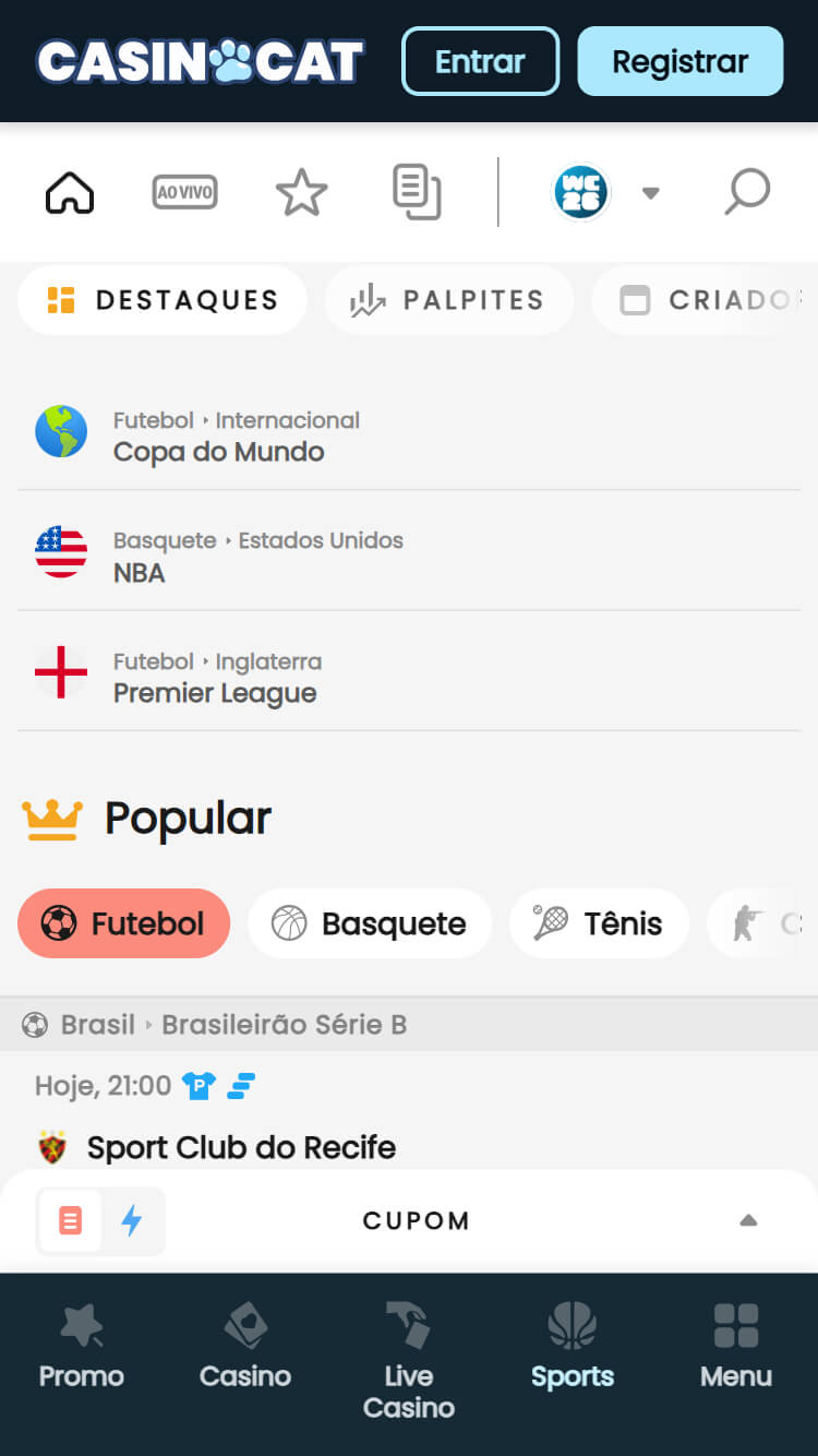 Casinocat desportos e mercados