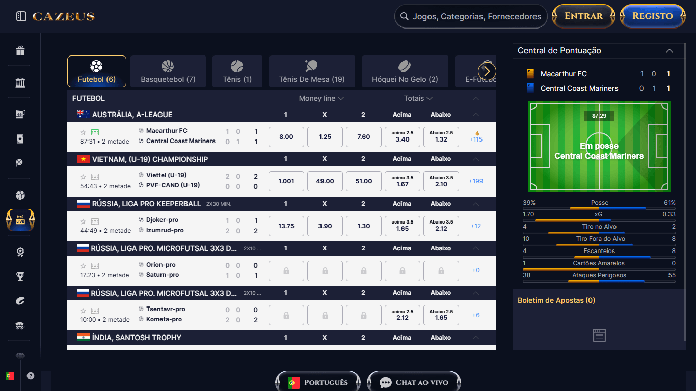 CaZeus Bookmaker Live Sport Betting Portugal