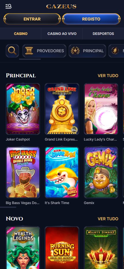 CaZeus Casino Games Portugal (Mobile screen)