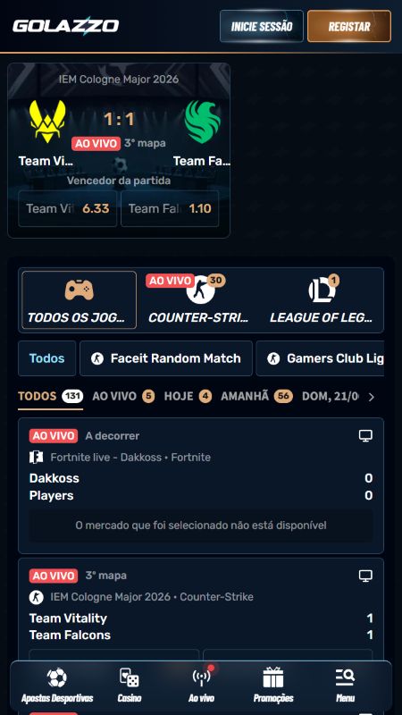 Apostas em Esports na Golazzo