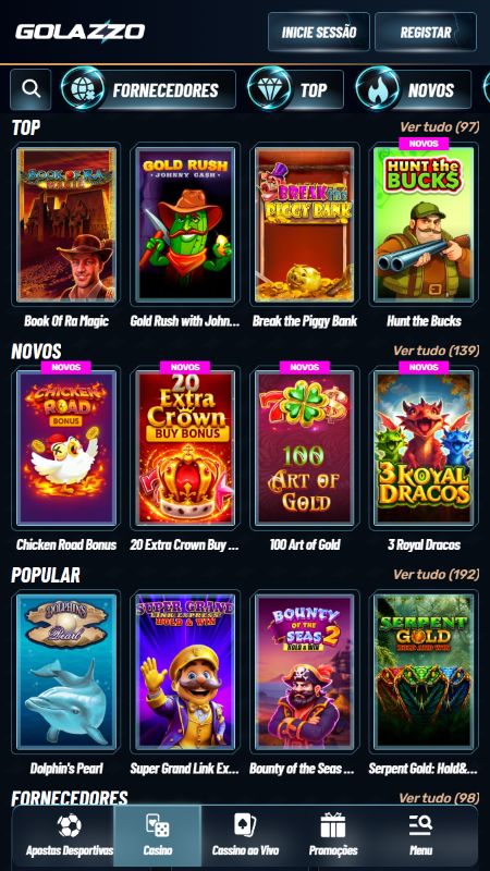 Jogos de slots disponíveis no Golazzo