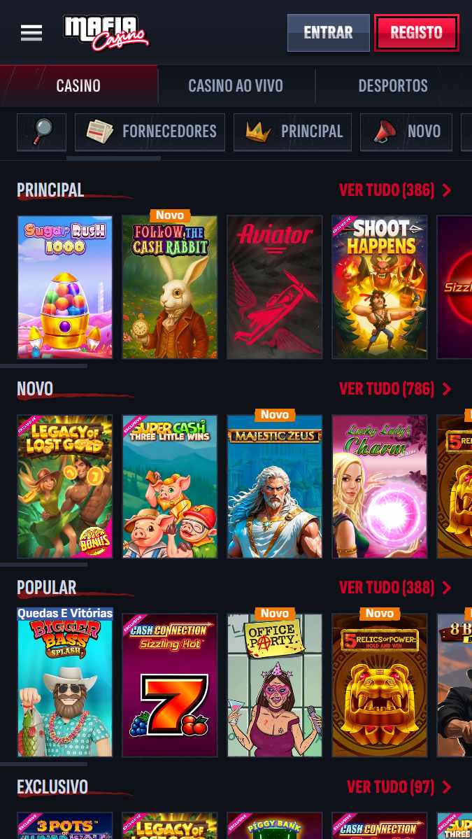 MafiaCasino grande variedade de jogos disponíveis