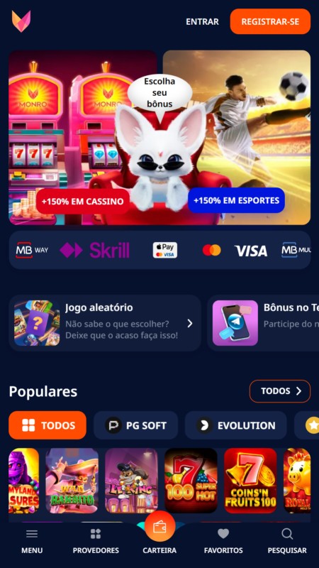 Monro Casino homepage