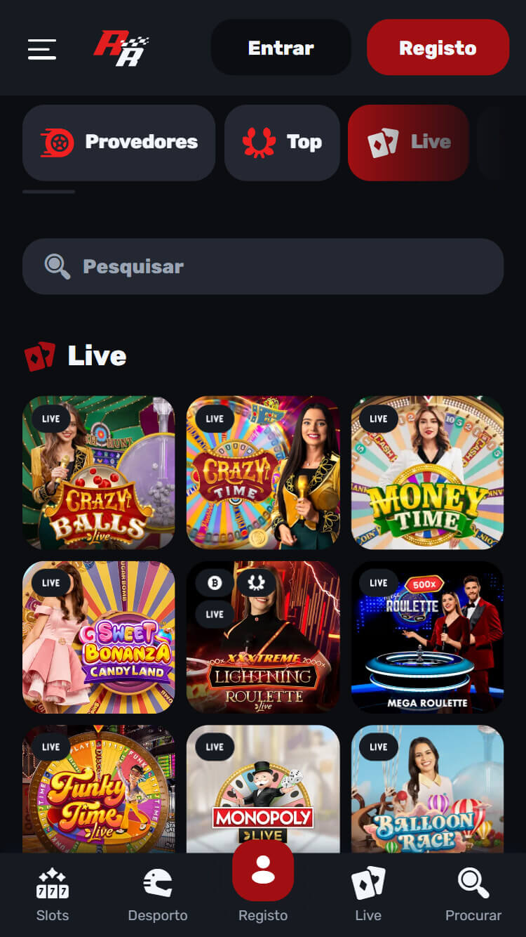 RedRacer Casino ao vivo