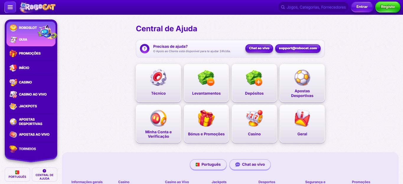 Robocat Bookmaker Portugal help-centre