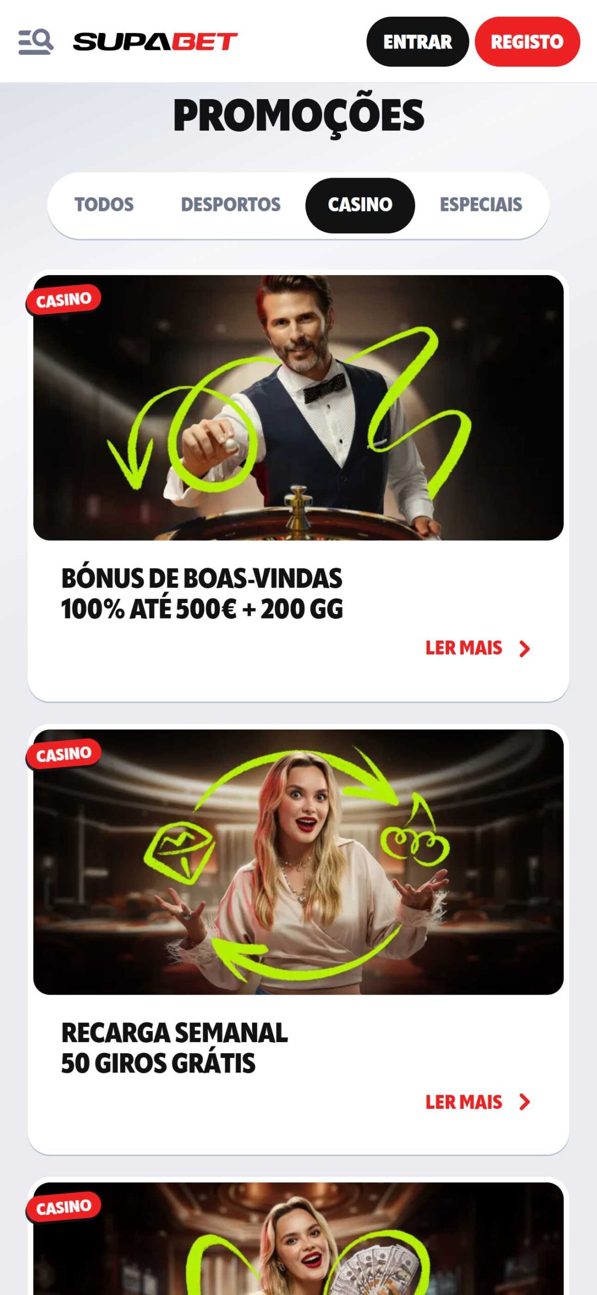 Supabet Casino Bónus Portugal (mobile screen)