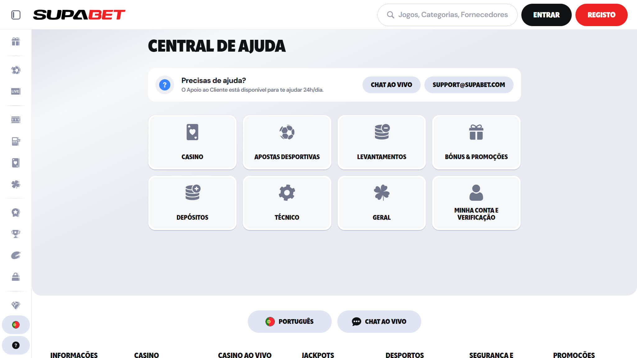 Supabet Central de Ajuda Portugal (mobile screen)