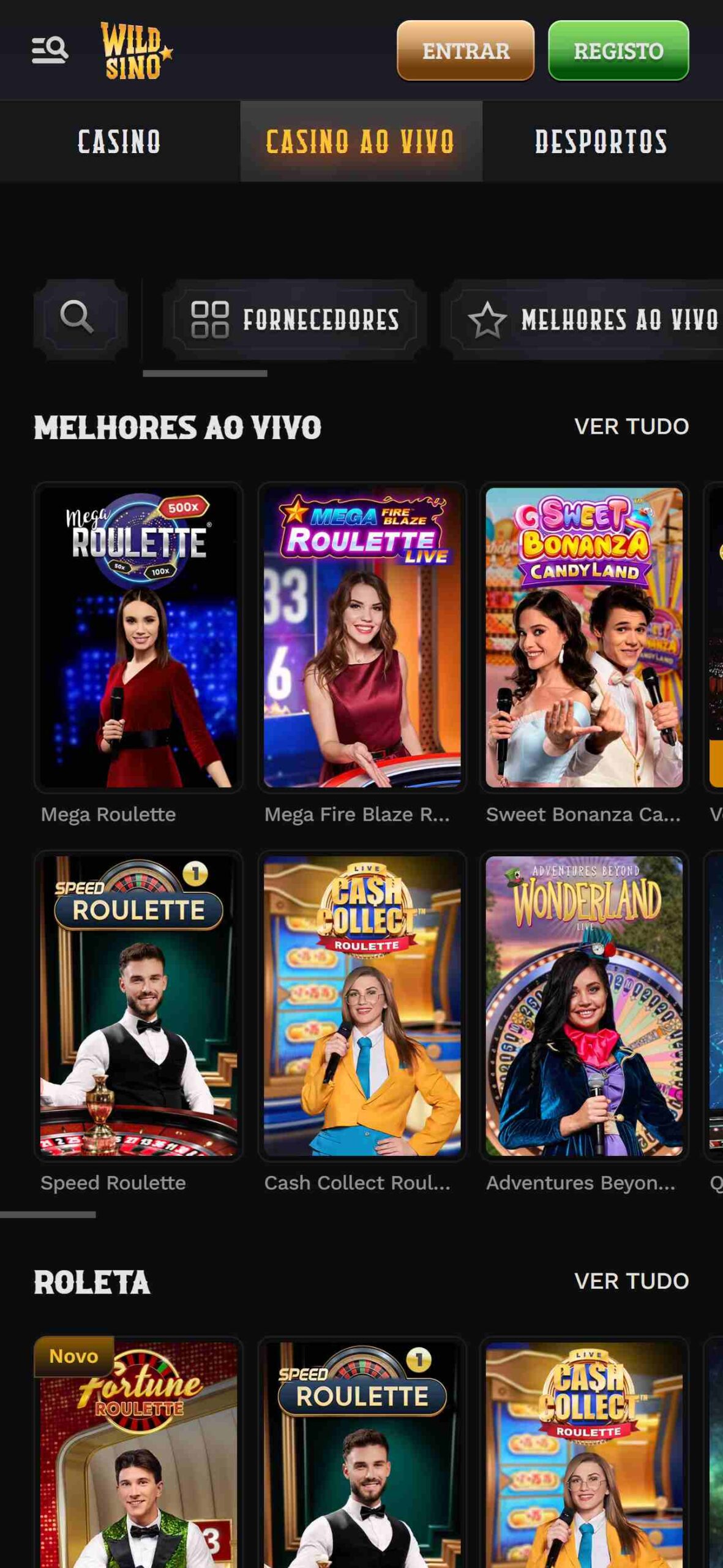 Wildsino Casino ao Vivo (mobile)