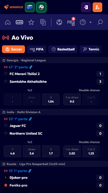 Winarius Bookmaker Live betting