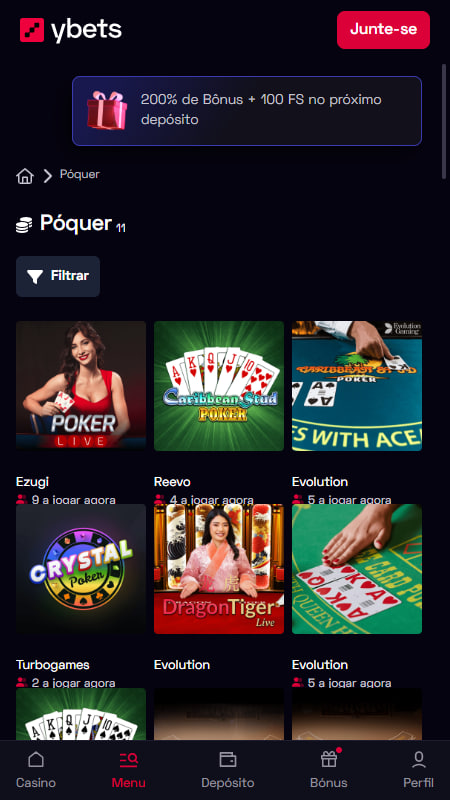 Ybets Secção do Casino