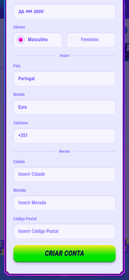 Funbet Registration - Fill form and Create account Portugal (Mobile screen)