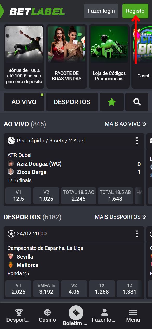 Como registar-se na BetLabel