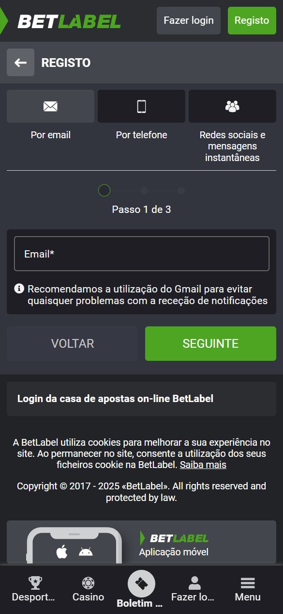Como registar-se na BetLabel