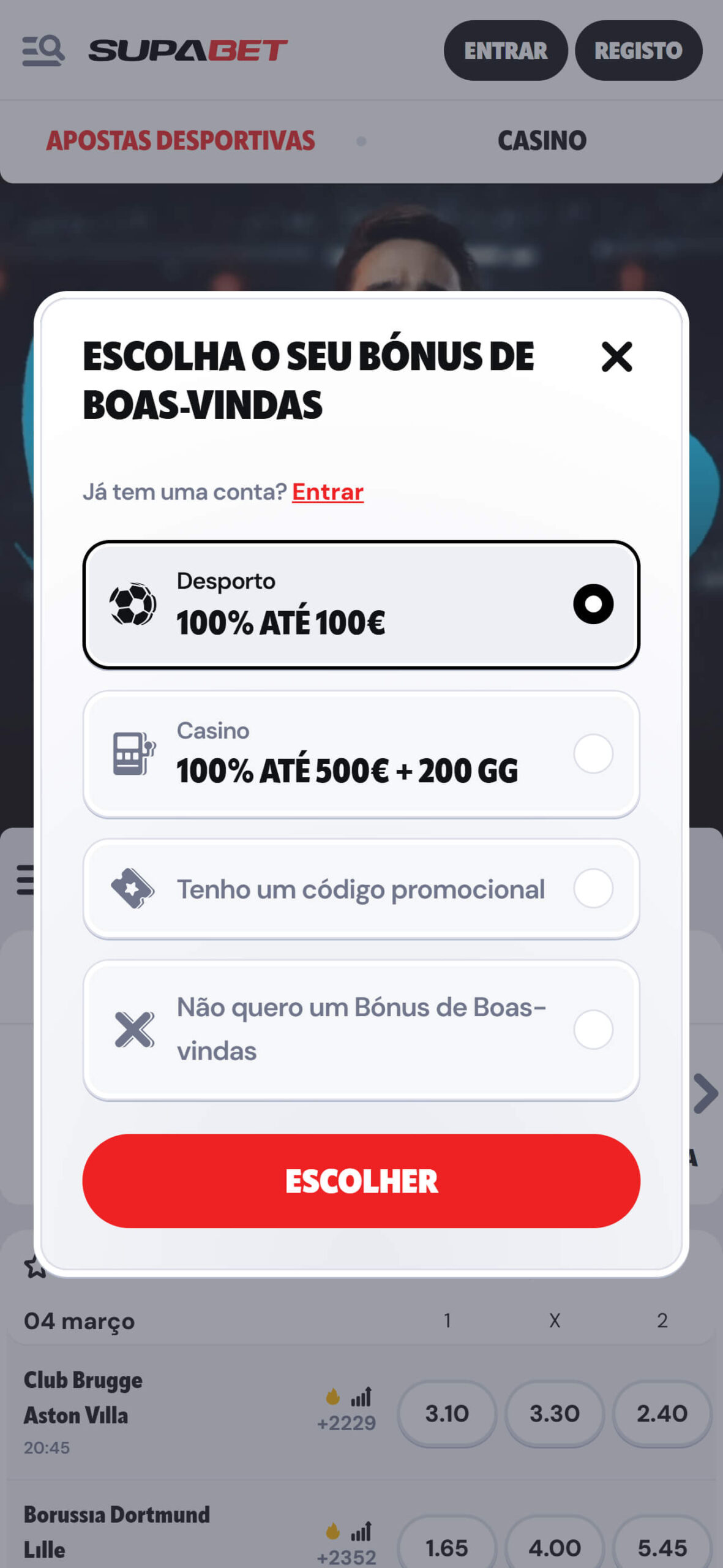 Supabet Bookmaker-Registration Bonus (mobile screen)