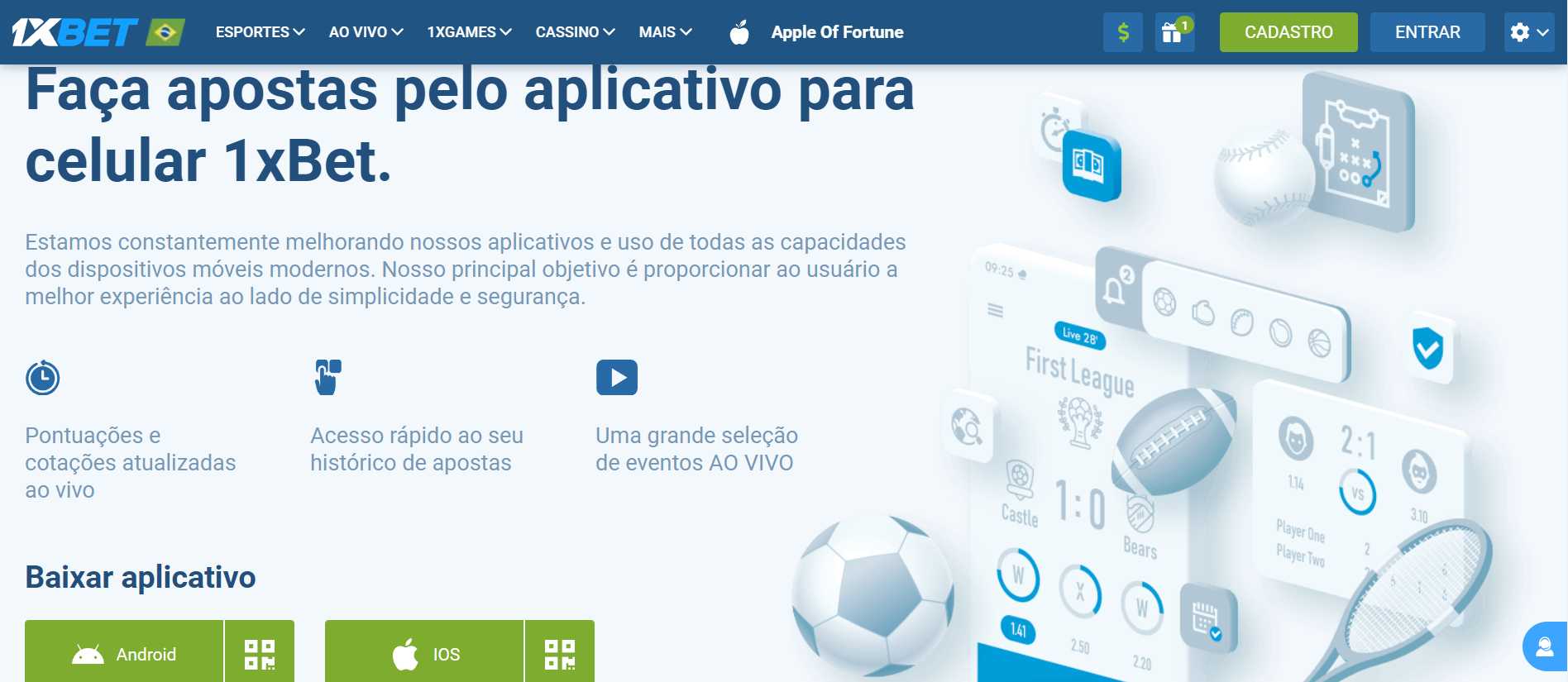 Aplicativo móvel 1xbet