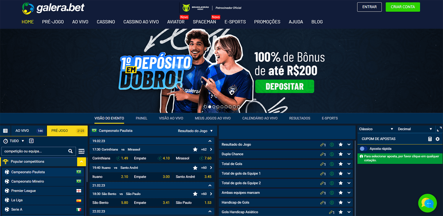 Galera Bet Depósito em Dobro! Ganhe 200 Reais de Bônus!