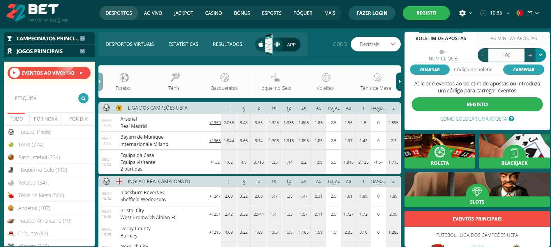 22bet desportos
