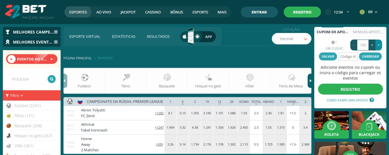 Apostas Esportivas na 22bet