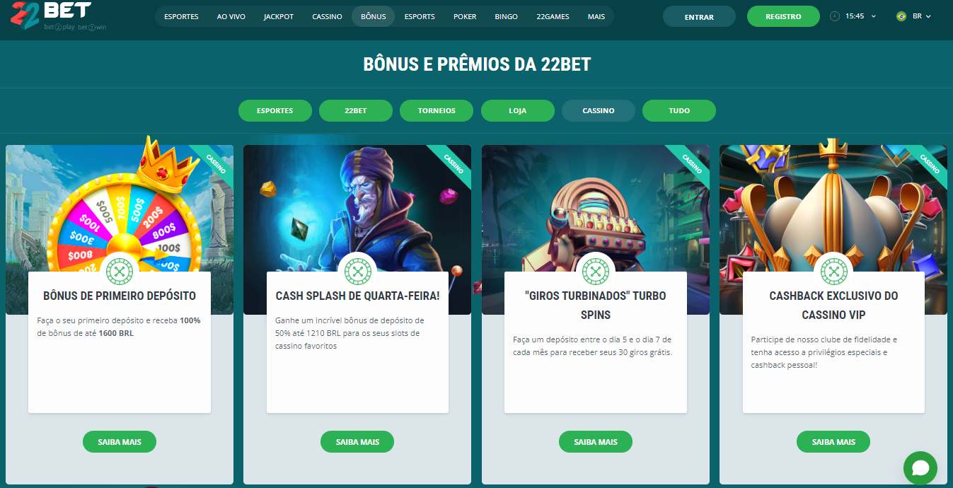 Bônus e Promoções no Cassino da 22bet