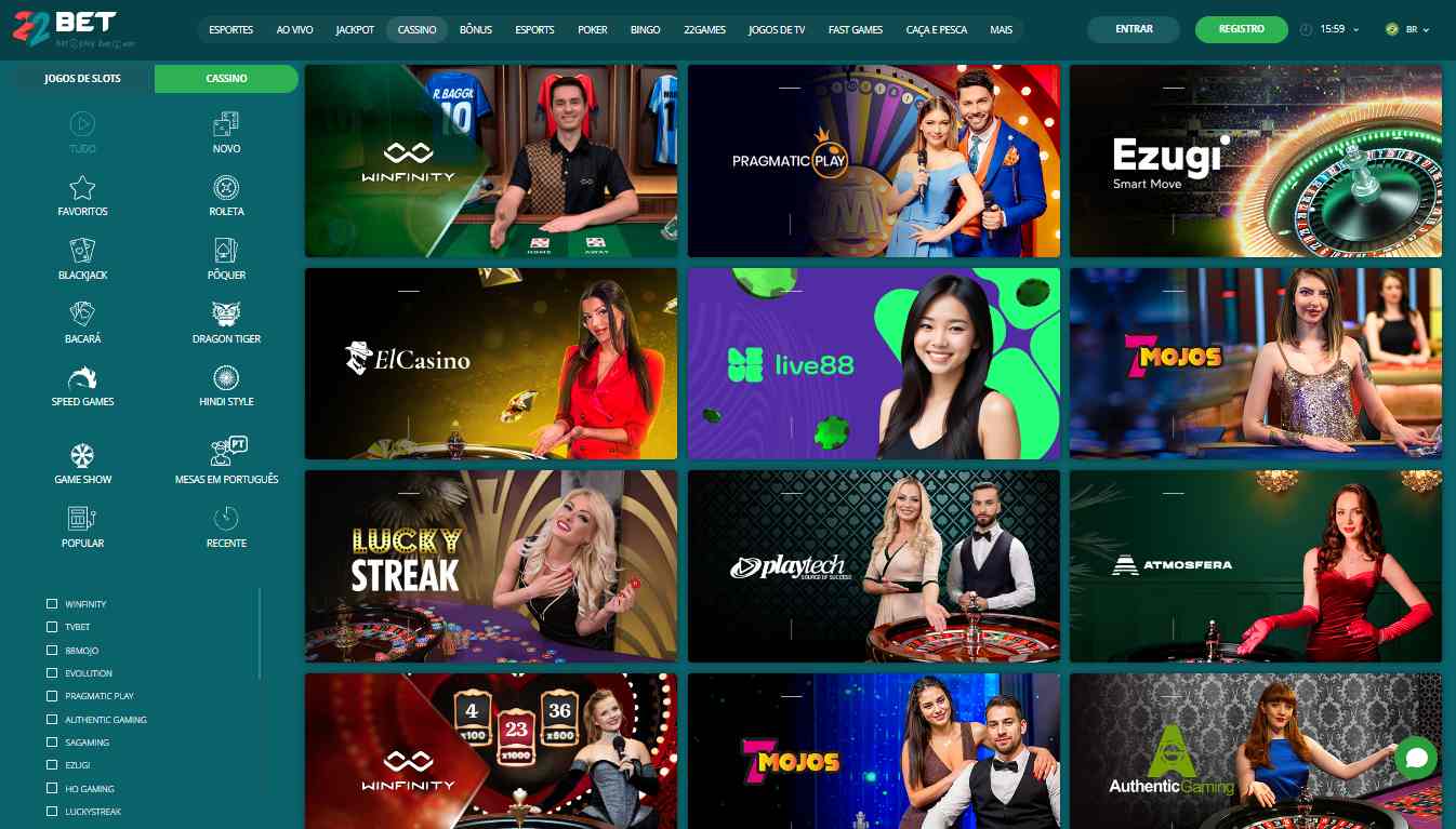 Software e Variedade de Jogos no Cassino da 22bet