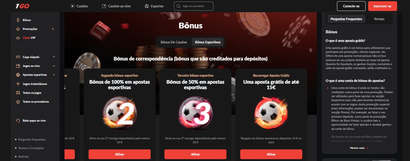 1GoCasino Sport Betting Bonuses Portugal, apostasdesportivas.tv