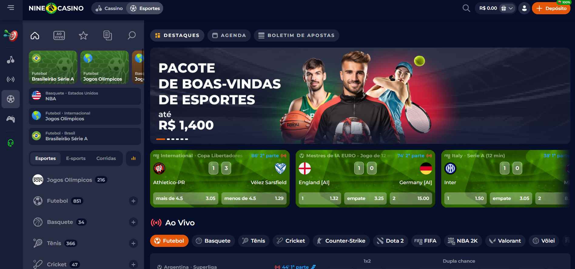 NineCasino Sport Betting in Brazil. apostasdesportivas.tv