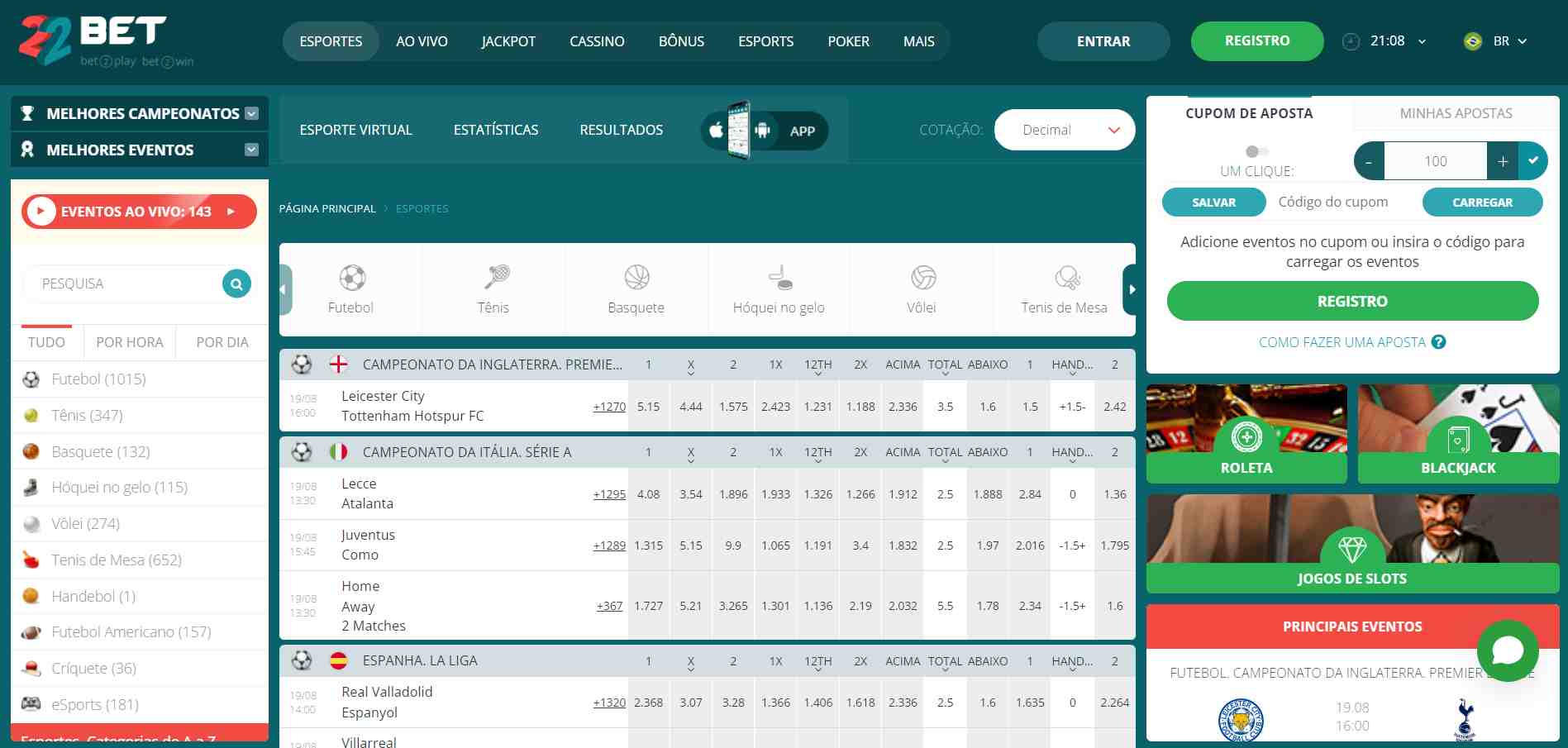 Casa de apostas 22Bet com cartões de débito