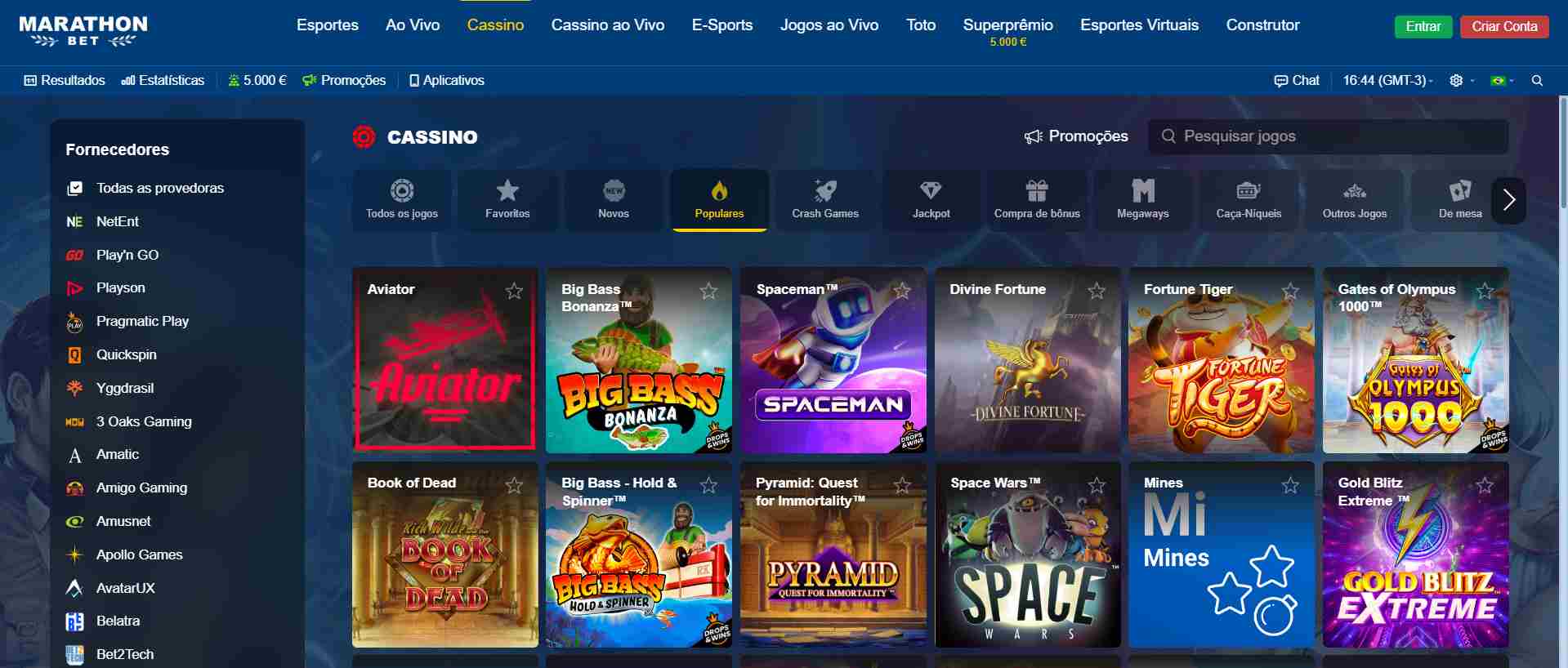 Variedade de Jogos no Cassino da MarathonBet