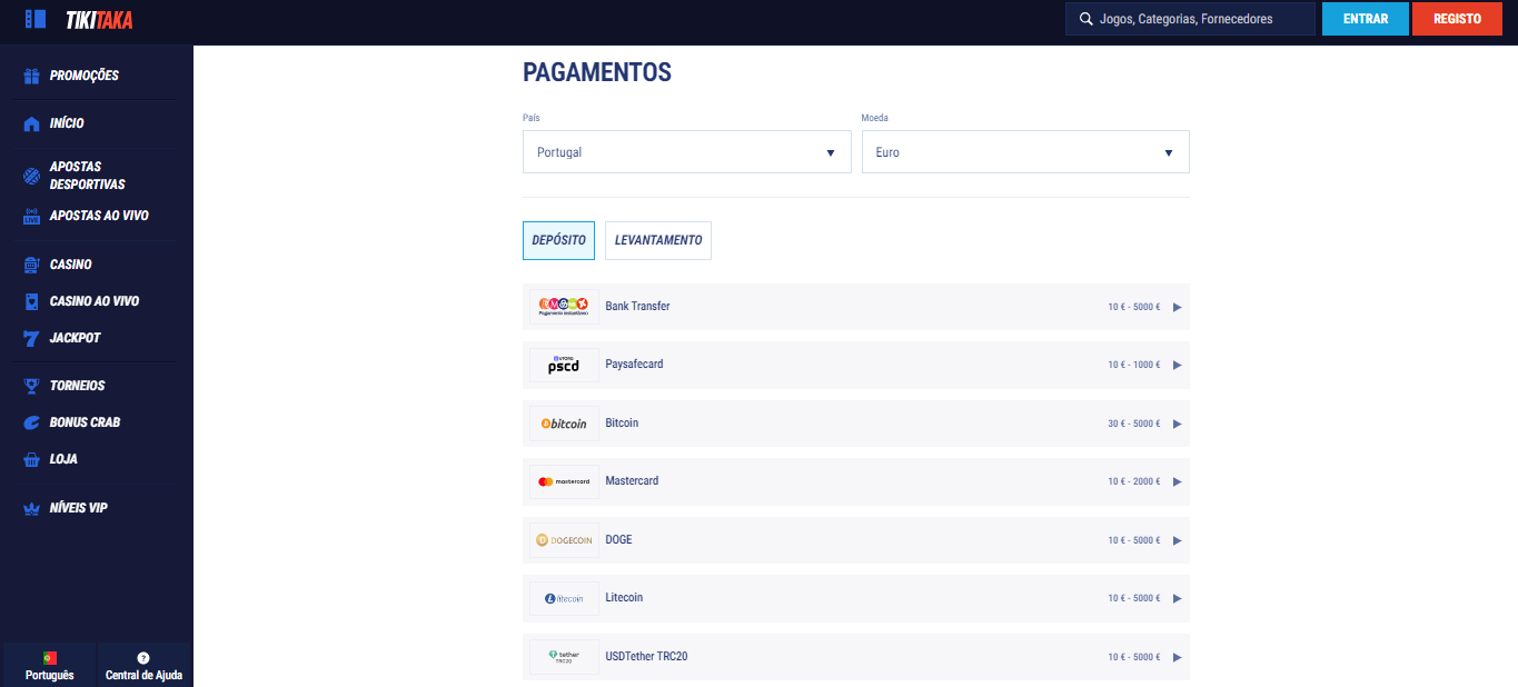 Tikitaka Payment Methods Portugal, apostasdesportivas.tv