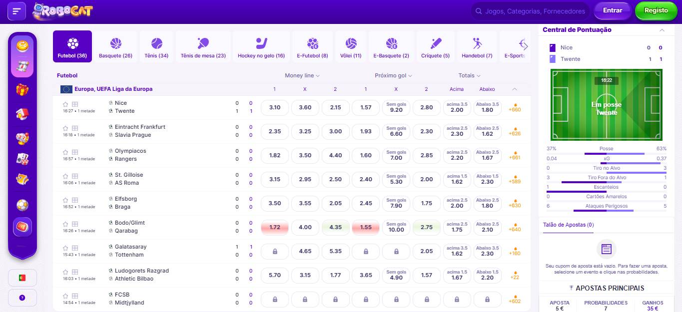 Robocat Bookmaker Portugal Live Sport Betting, apostasdesportivas.tv