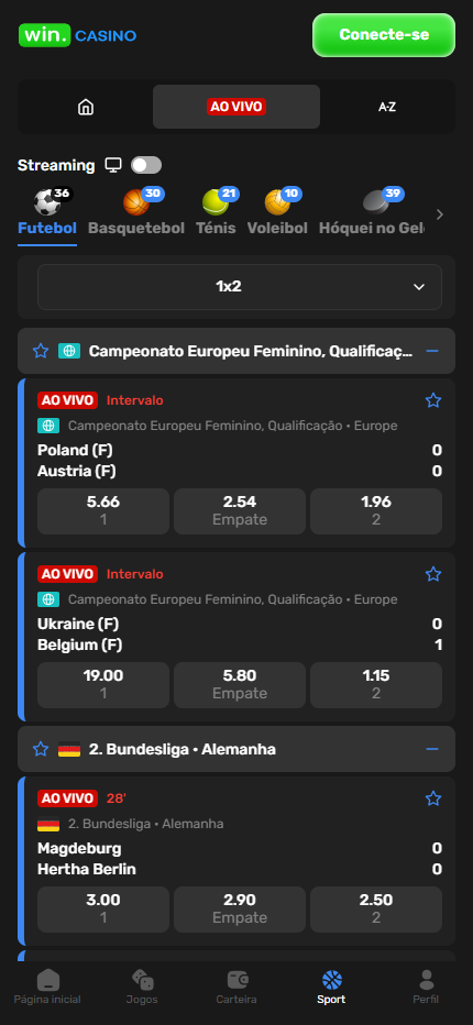 Win.Casino Live Betting in Portugal (Mobile screen), allbets.tv