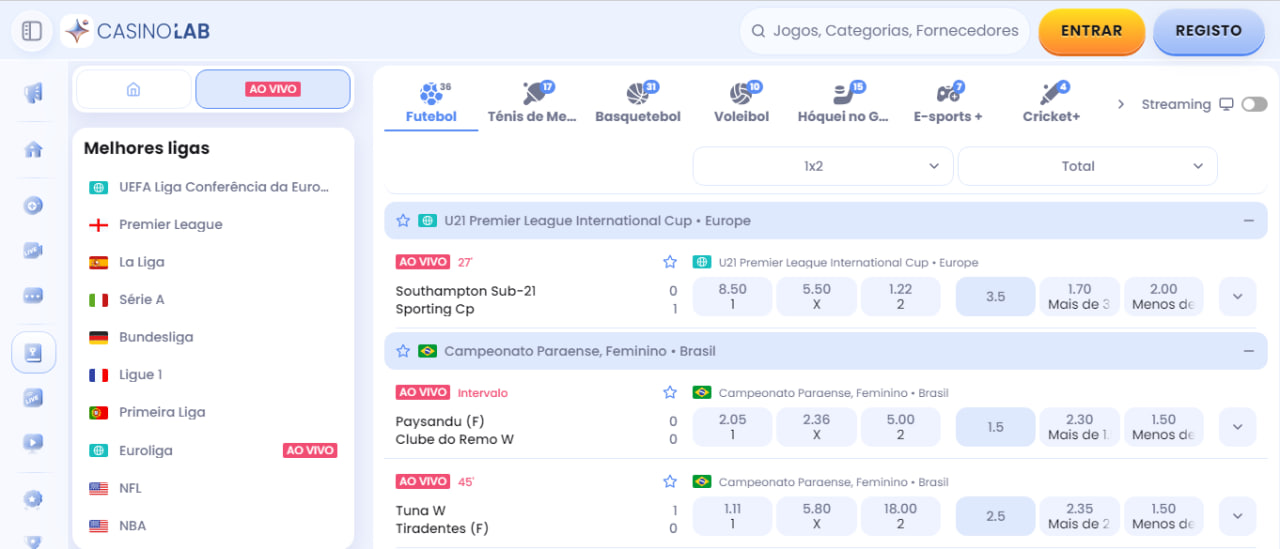Apostas ao vivo CasinoLab