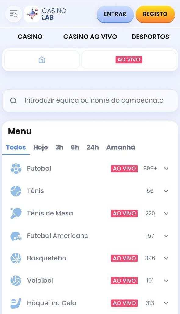 Apostas desportivas no CasinoLab