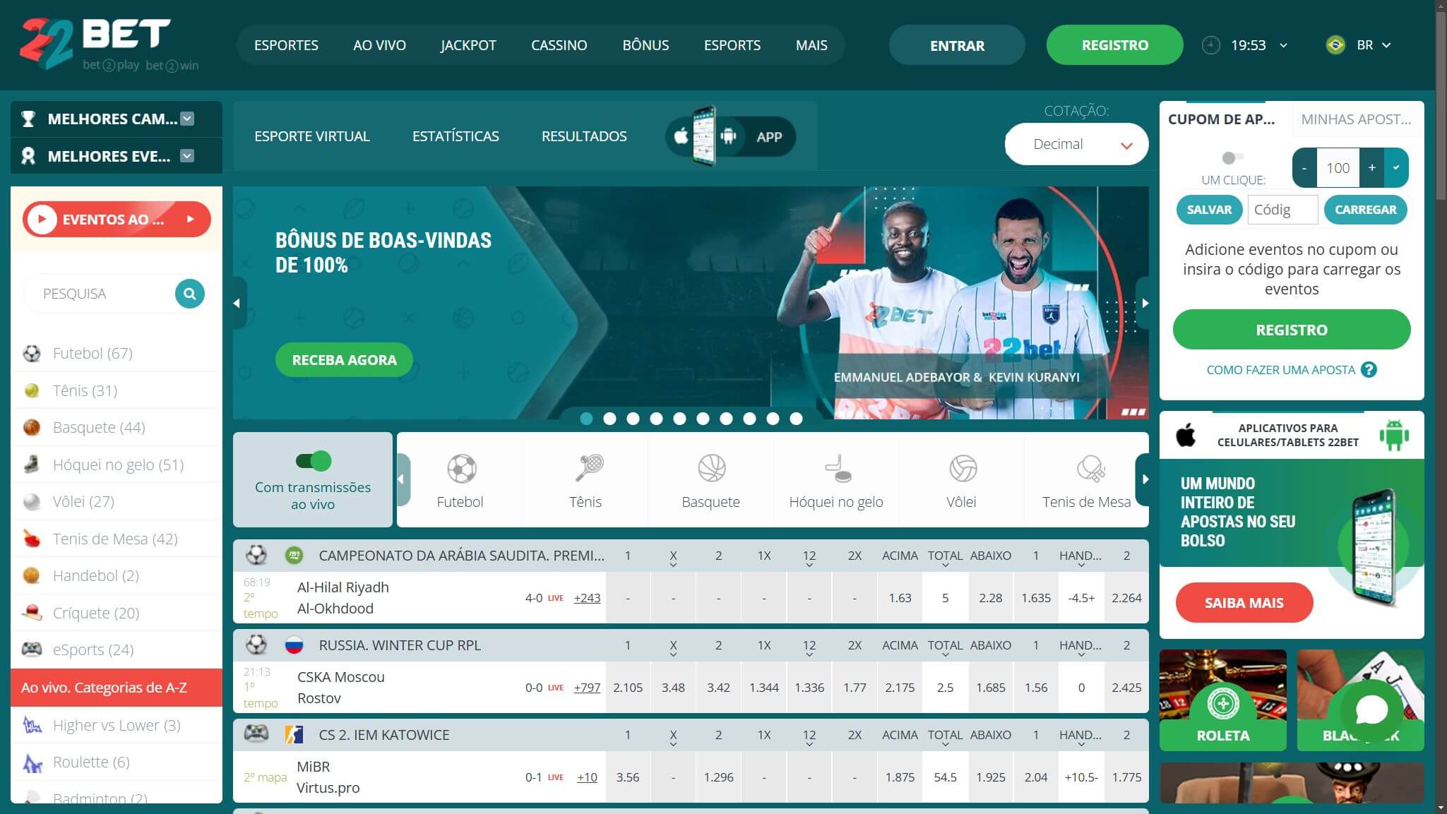 22Bet Main Page Brazil, apostasdesportivas.tv