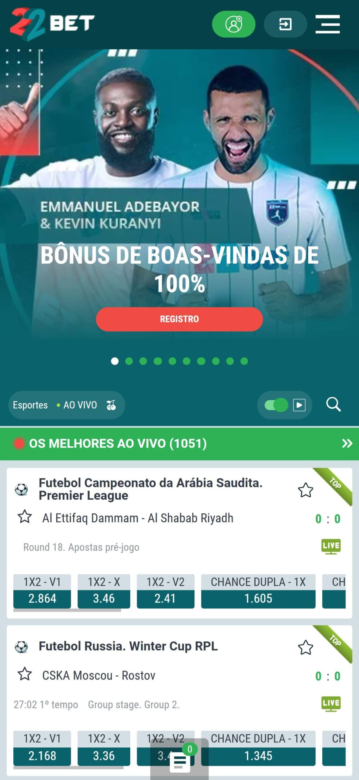 22Bet Main Page (mobile), apostasdesportivas.tv