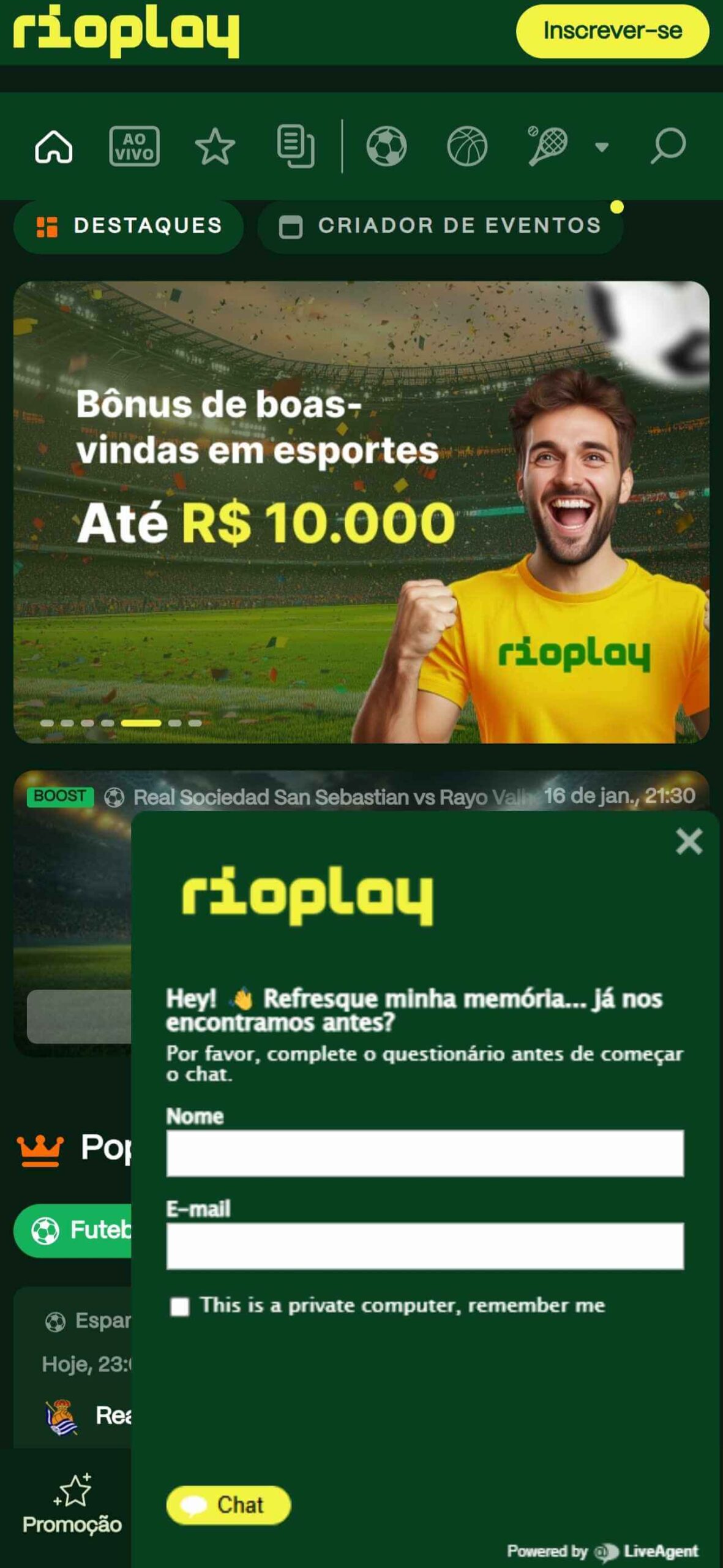 RioPlay Bookmaker Support Brazil (mobile screen), apostasdesportivas.tv