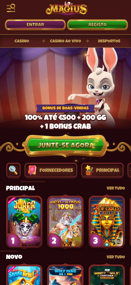 Magius Casino App Home Screen auf einem Mobilgerät