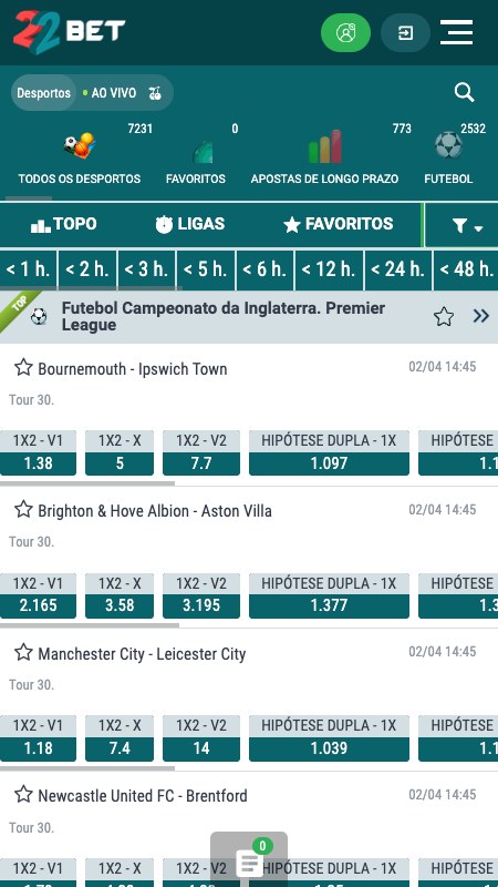 22bet sports page