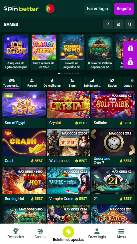 Oferta de Jogos no SpinBetter