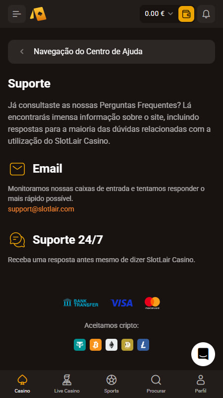 Apoio ao Cliente na SlotLair Portugal