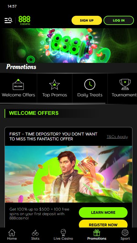Página de promoções na 888 Casino