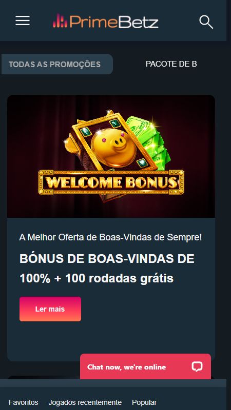 Página de promoções na PrimeBetz